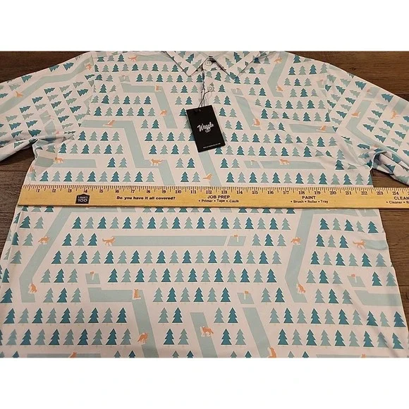 Waggle Fox Holes Polo Shirt Mens XL White Green Fox Print Performance Stretch - Picture 4 of 4